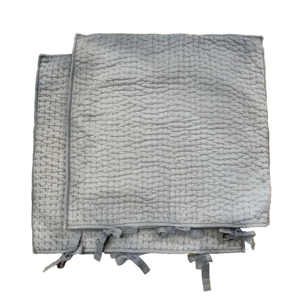 Pottery Barn Euro Shams Set of 2 Sage Green Cotton Linen Quilted Pick Stitch